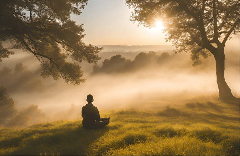 Doğa karşısında oturan ve meditasyon yapan birisi